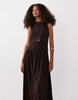 ribbed mix midi dress with drop waist in chocolate