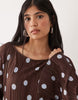 plisse long sleeve midi dress in polka dot print