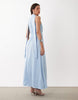YAS high neck scarf detail satin drapey midi dress in soft blue