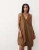 ARKET pure cotton sleeveless v-neck volume midi dress in dark brown