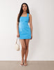 square neck bodycon mini sundress in turquoise