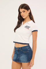 Rusty Shorty Low Rise Denim Micro Mini Skirt Blasted Deep Sea Blue