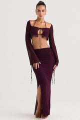 prune cutout maxi skirt