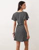 v neck floaty mini dress in black gingham texture