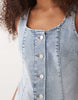 Miss Selfridge button up denim mini dress in mid blue wash