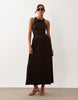 crinkle built up cross back midi dress in chocolate