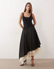 bias cut bodice and full hem skirted dress with double layer in black and cream