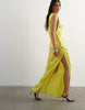 Topshop satin sleeveless knot side maxi dress in lime