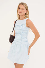 Perfect Stranger Nikki Gathered High Neck Mini Dress Blue Stripe