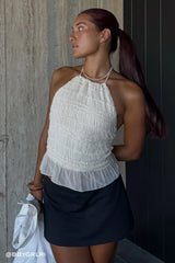 Luck & Trouble Marisole Halter Gathered Tie Top Cream