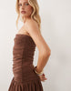 ruched bandeau with dropped waist maxi dress in chocolate