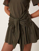 tie front t-shirt mini dress with poplin skirt in deep olive