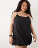 Curve poplin puff mini sundress with tie straps in black