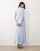 Daska slash neck tie front trim detail maxi dress in sky blue