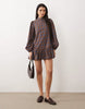 Glamorous puff sleeve high neck mini dress in blue brown plaid