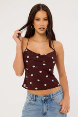 Perfect Stranger Naya Polka Tie Back Top Blue/Brown Polka