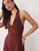 halter neck midi sundress with chiffon sculpted bust detail in chocolate