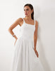 Mango starring Hailey Bieber cotton mix scoop neck drop waist maxi dress in white