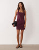 Petite square neck bodycon mini dress in plum