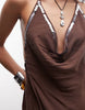 COLLUSION cheesecloth sequin trim cowl neck mini beach dress in chocolate