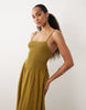 Brave Soul textured jersey dress with shirred bodice in olive