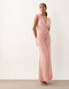 mesh plunge wrap detail maxi dress in baby pink