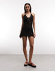 Monki floral crochet tie front beach mini dress in black