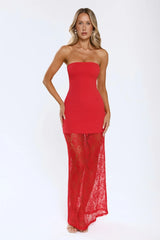Polished Piece Strapless Lace Maxi Dress Red