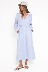 Harlan Long Sleeve Midi Dress - Blue Pink Stripe
