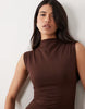 high neck drop waist sleeveless maxi dress in chocolate