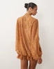 lace mini dress with blouson sleeve and hem detail in tan