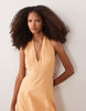 cotton-linen blend halter neck midaxi sundress with sculpted bust in orange spritz