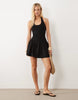 scoop halter mini dress with cotton poplin skirt in black