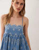 soft denim embroidery cami mini dress in mid blue