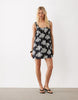 VILA ruched straps palm print cami mini dress in black and white