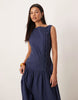 slash neck asymmetric vest midaxi sundress with dropped waist in navy