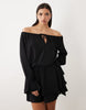 Gina Tricot off the shoulder long sleeve frill mini dress in black