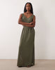 JDY Tall tie waist linen blend maxi dress in khaki