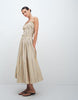 shirred cotton poplin maxi sundress with dropped waist in stripe