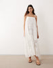 ARRANGE square cut embroidered midi dress in white