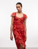 Reclaimed Vintage midaxi dress with godet ruffles and slits in red floral print