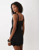 Good American linen blend tailored square neck mini dress in black