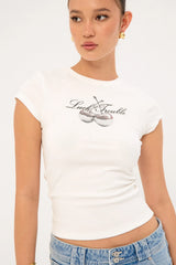 Luck & Trouble Chrome Cherries Baby Tee White