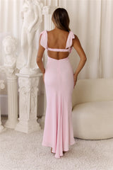 Elegant Twist Front Tie Shoulder Maxi Dress Blush
