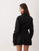 Aria Cove fitted waist detail bubble hem shirt mini dress in black
