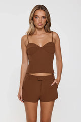 Polished Minimal Tailored Shorts Brown