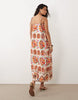 VILA beaded straps pleated cami maxi dress in red conversational print