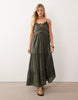 Iisla & Bird ruffled beach maxi dress in olive