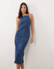 denim halter neck midaxi dress with back detail in mid blue