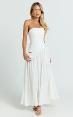 Nadiane Midi Dress - Strapless Asymmetric Drop Waist Dress in Off White
